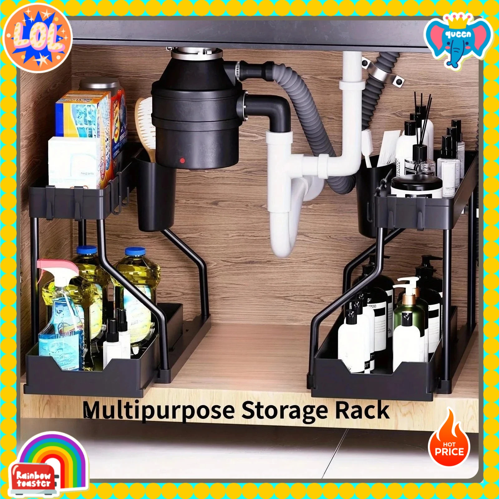 Bathroom and Kitchen Storage - Storage for Sink Area and Condiments, Multi-layer Pull-out Shelves