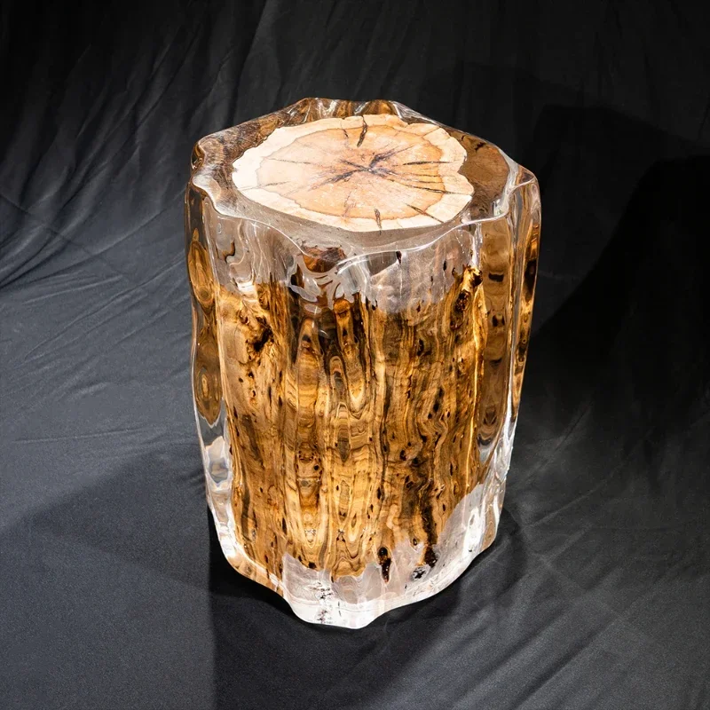 factory Acrylic Resin River Stool Home Furniture hotel luxury Resin Wood Top with Metal Base Epoxy Resin Wood Stool