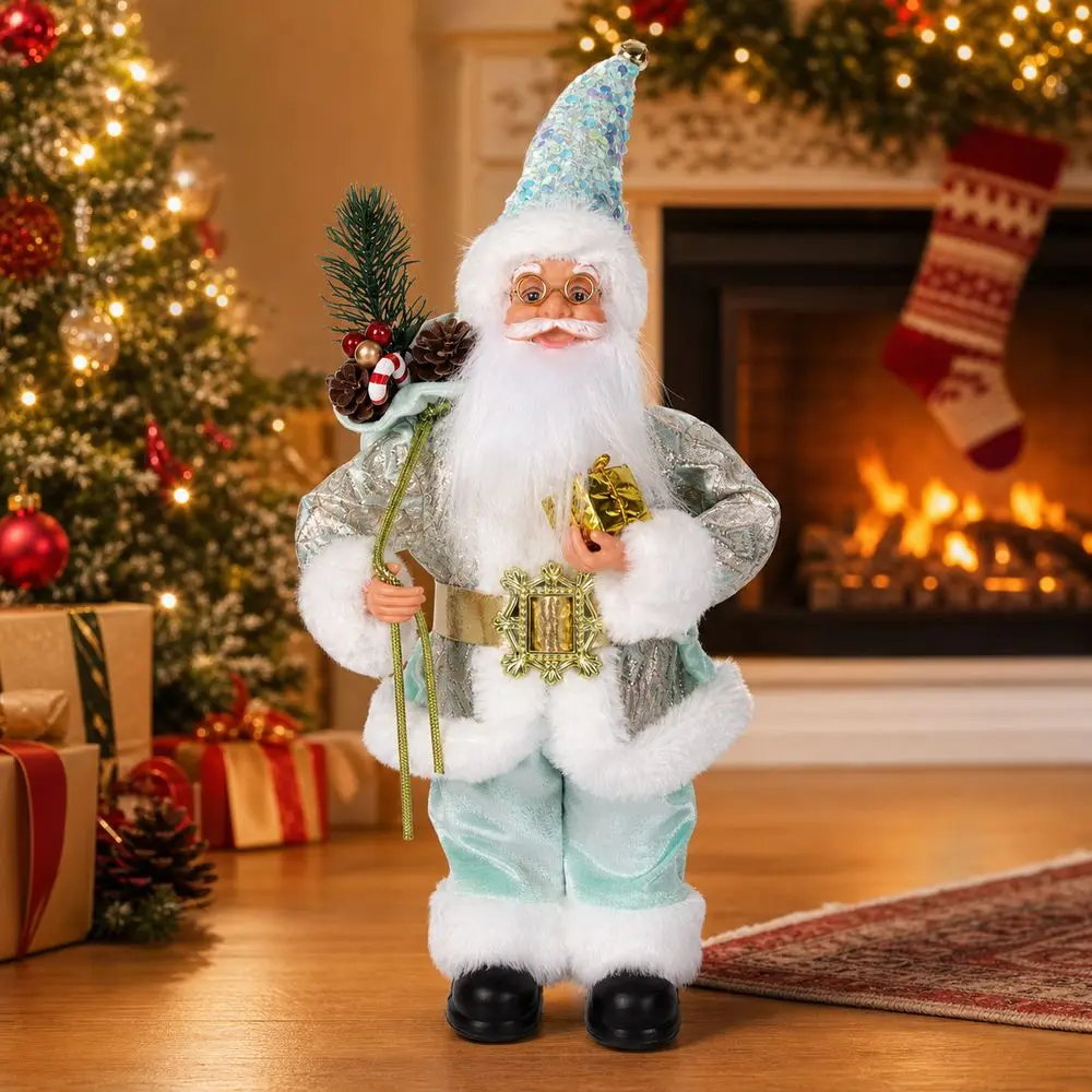 New 60cm Christmas Santa Sequins Window Display Decor Standing Santa Figurine Christmas Figurine Tabletop Decoration