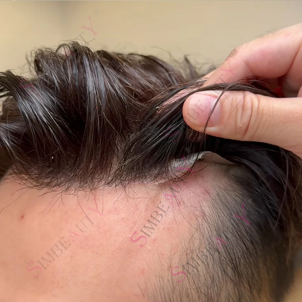 

80-90%Density Toupee 0.02mm Super Ultra Thin Skin Brown Black Grey Brown Human Hair System Invisible Natural Hairline Prosthesis