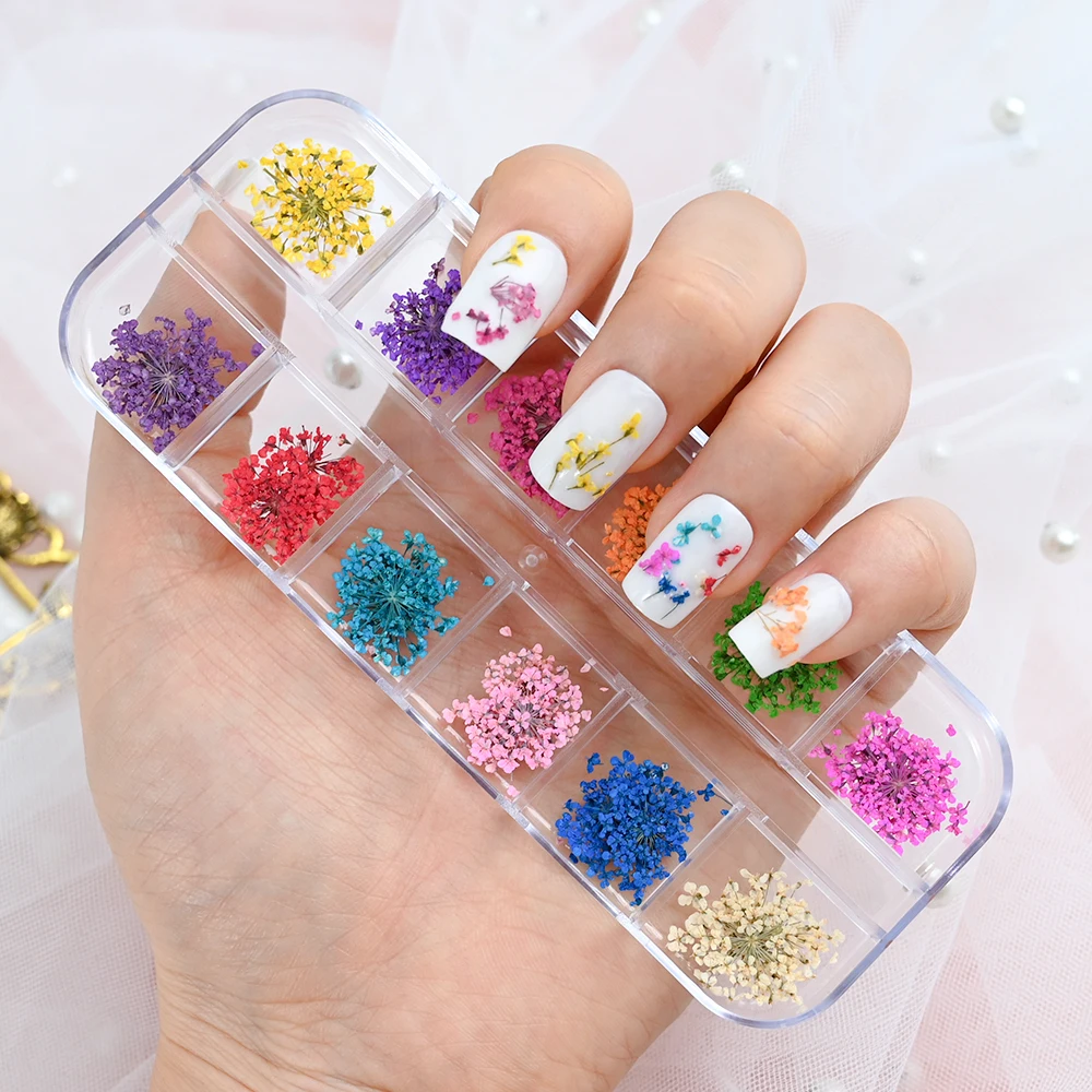 12 Colors Dried Flowers Nail Art Decoration 3D Natural Floral Colorful Dried Flower Charms Nail Decal DIY Craft Manicure Decorat