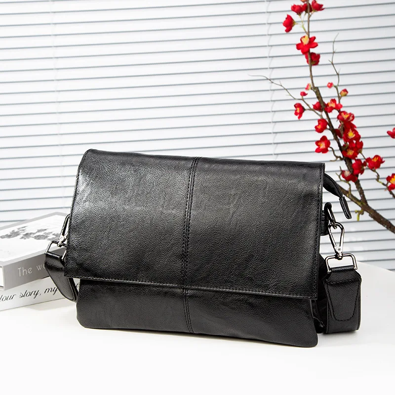 

PU leather flip-top men's single-shoulder bag, ultra-thin document, large-capacity crossbody men's bag