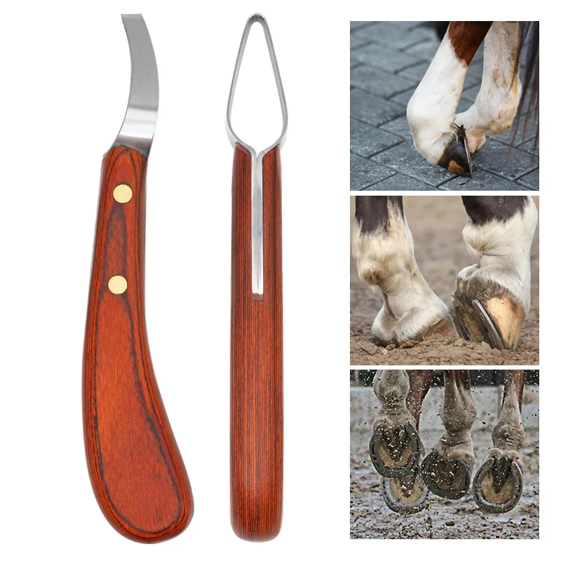 Horse Loop Hoof Knife Trimmer Blade Sheep Cattle Hoof Knife Double Edged Shears Cutter Wooden Handle Stainless Steel Poring Iron