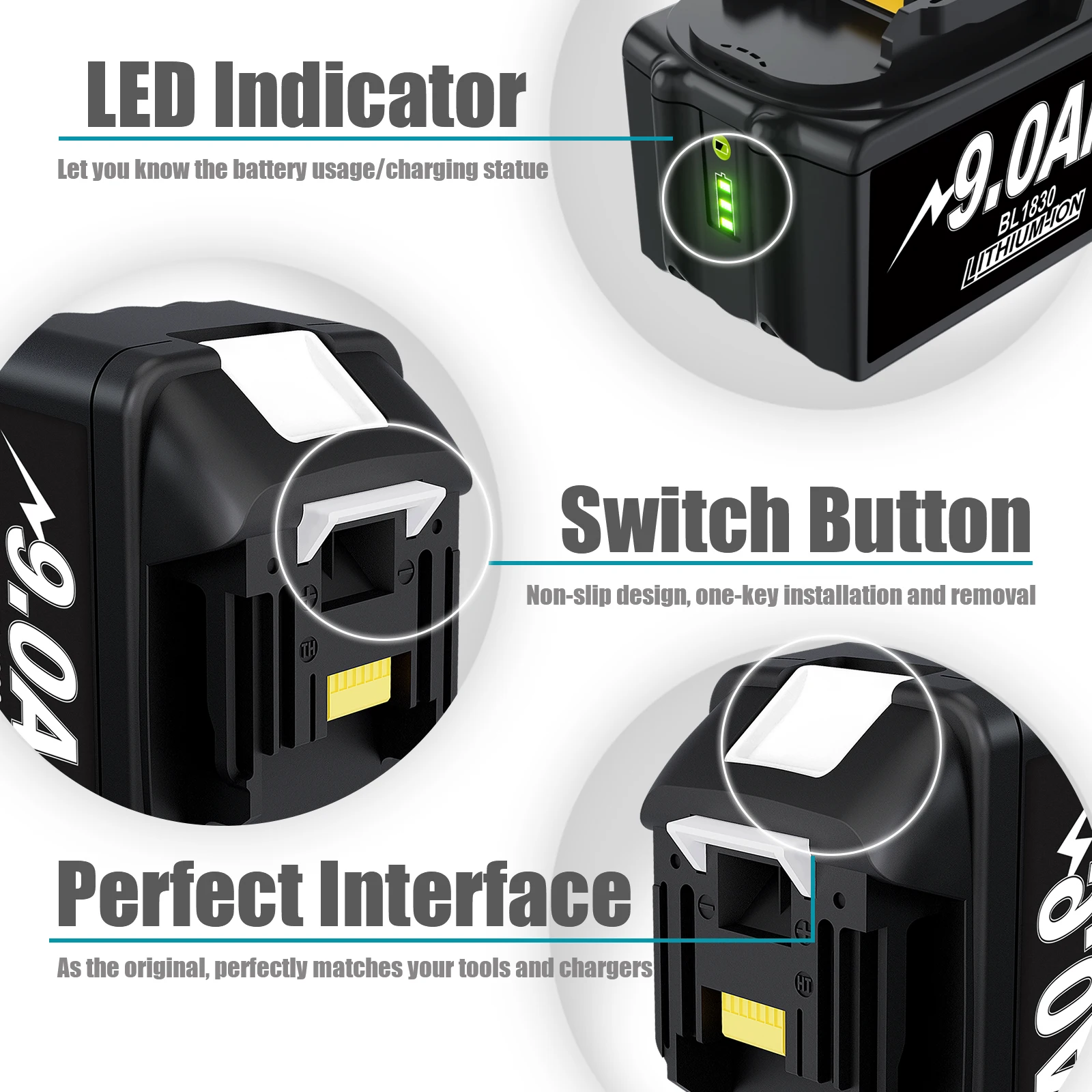 18V Battery For Makita BL1830 Rechargeable Battery 9.0Ah/6.0Ah Replacement Battery For Makita BL1815 BL1860 Power Tool Battry