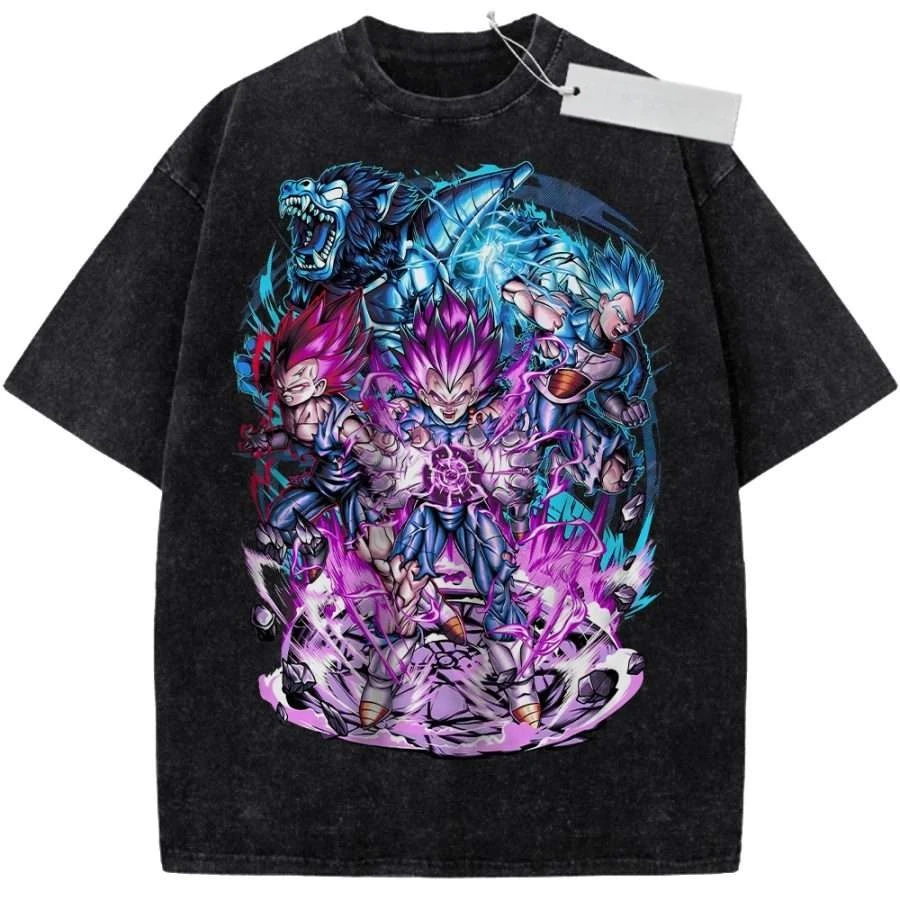 

Винтажная черная футболка с эффектом потертости, принт Dragon Ball Anime Super Saiyan Goku, оверсайз, уличный стиль, для повседневной носки и учебы