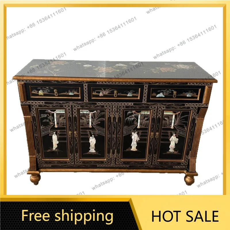 zj. Shell craft storage sideboard cabinet, entryway three-drawer four-door cabinet