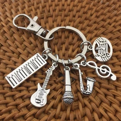 Music Keychain Musician Pianist Keyring Piano Keyboard Guitar Saxophone Notes Holiday Gift Keychain Casual Jewelry Handmade
