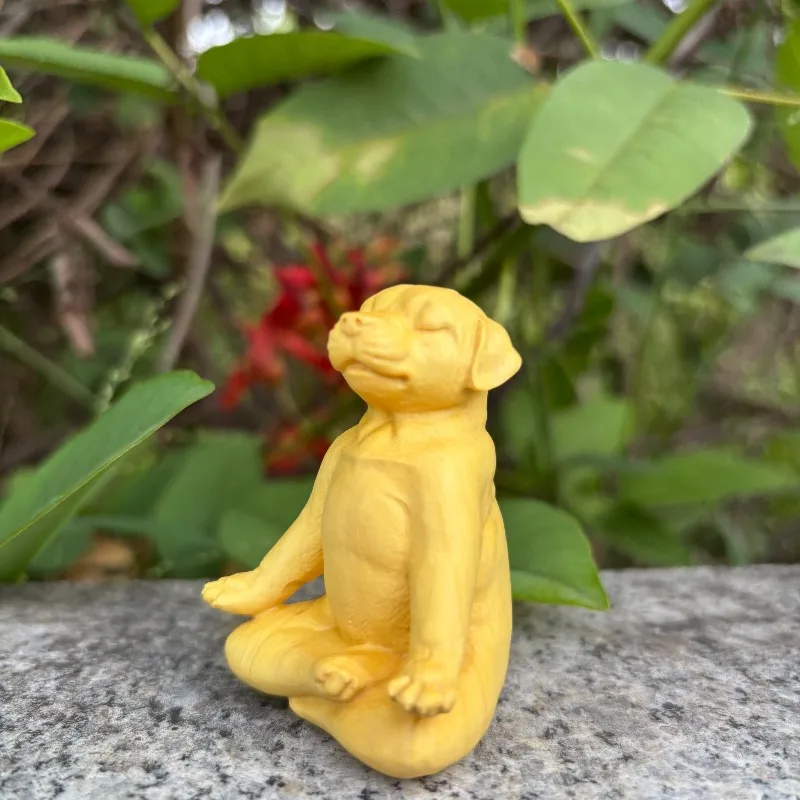 Hand-Carved Boxwood Yoga Dog Figurine - 2.36