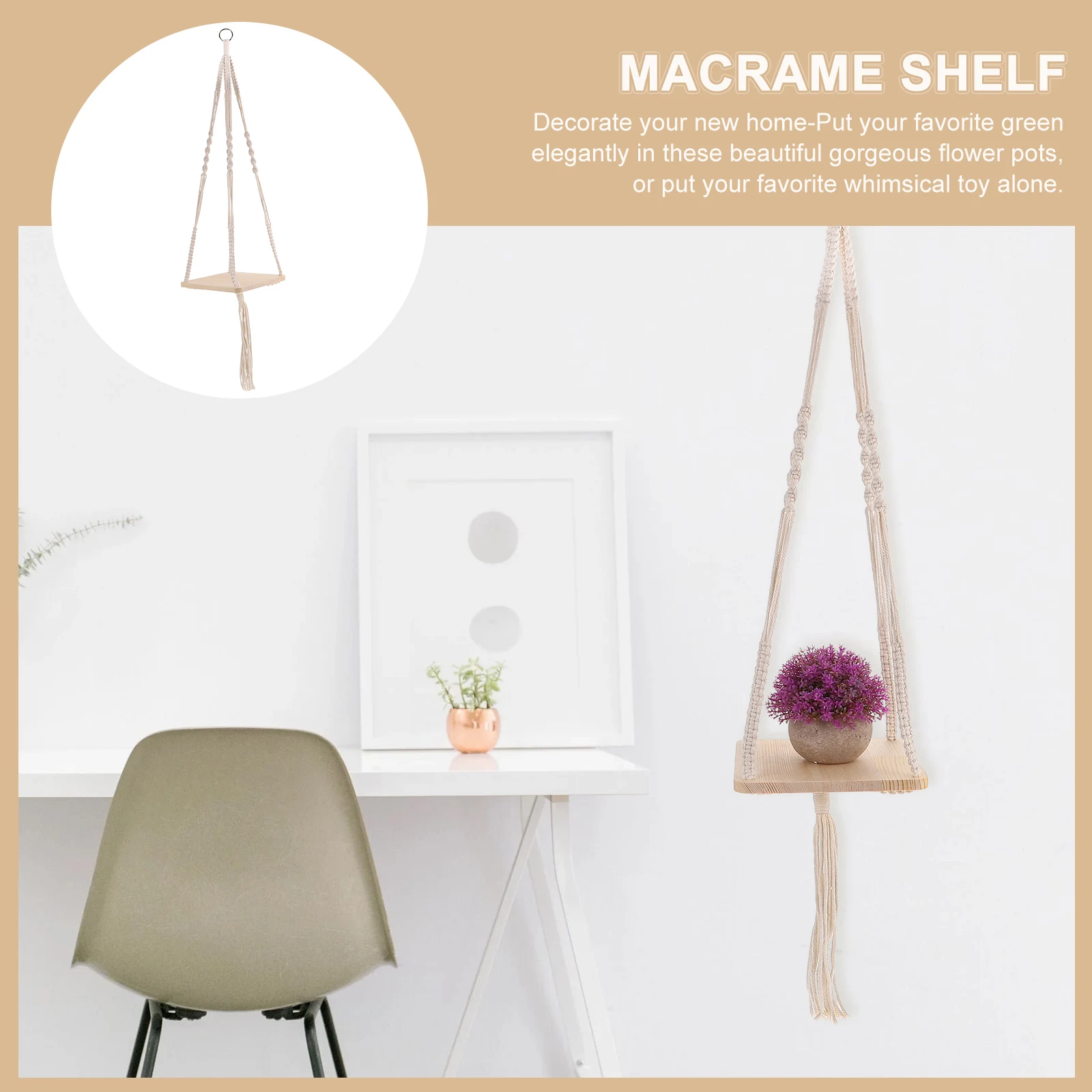 

Natural Woven Hanging Flowerpot Holder Plant Shelf For Indoor Outdoor Home Decor Macrame Basket Planter Rack