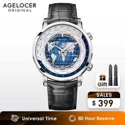 AGELOCER Original World Time Watch Men's Luxury Business Formal Automatic Mechanical Watch Birthday Gift for Men