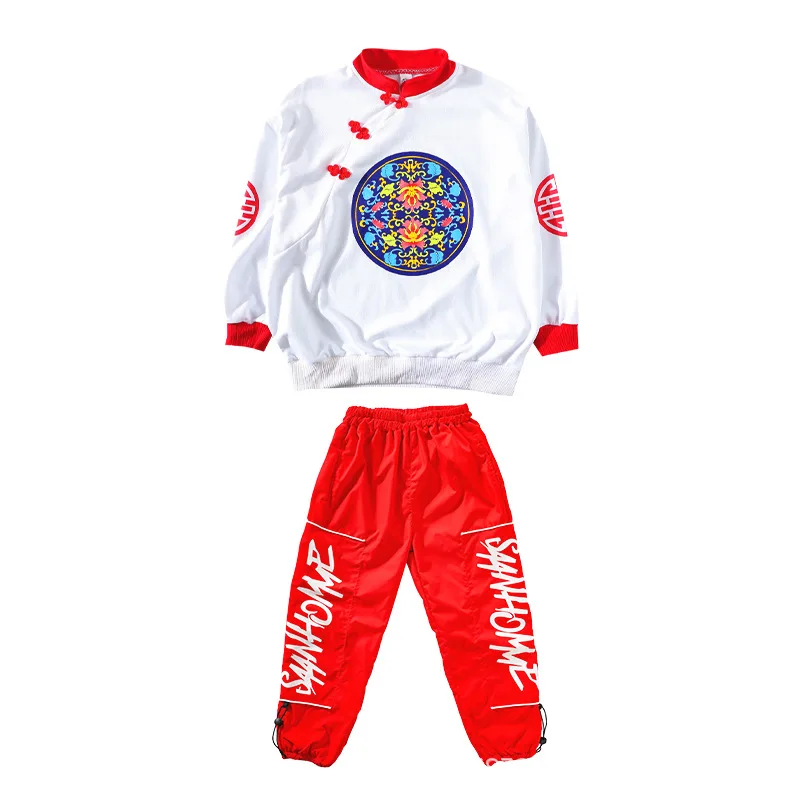 Children Hip Hop Clothes Street Dance Outfit Girls Jazz Performance Costume Long Sleeve Print Top Baggy Pants Teen Stage Wear