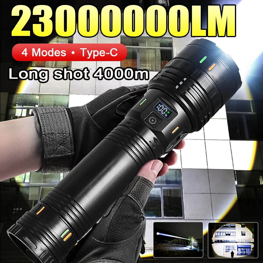 

Супер большой фонарик 800 Вт, 18650, перезаряжаемый через USB, 4000 м, самый мощный светодиодный фонарик дальнего действия, зум, охотничий фонарь для кемпинга