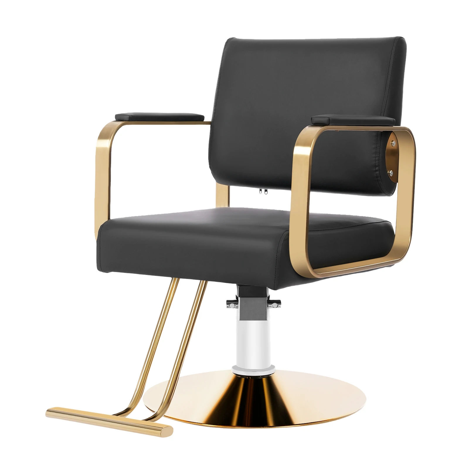 Barber Chair, Stylist Chairs, Salon Hairdressing Chair, 360 Degree Swivel, Gold Frame, Black PU Leather, Heavy Duty, Ergonomic Backrest, Comfortable Cushion, Beauty Salon Furniture