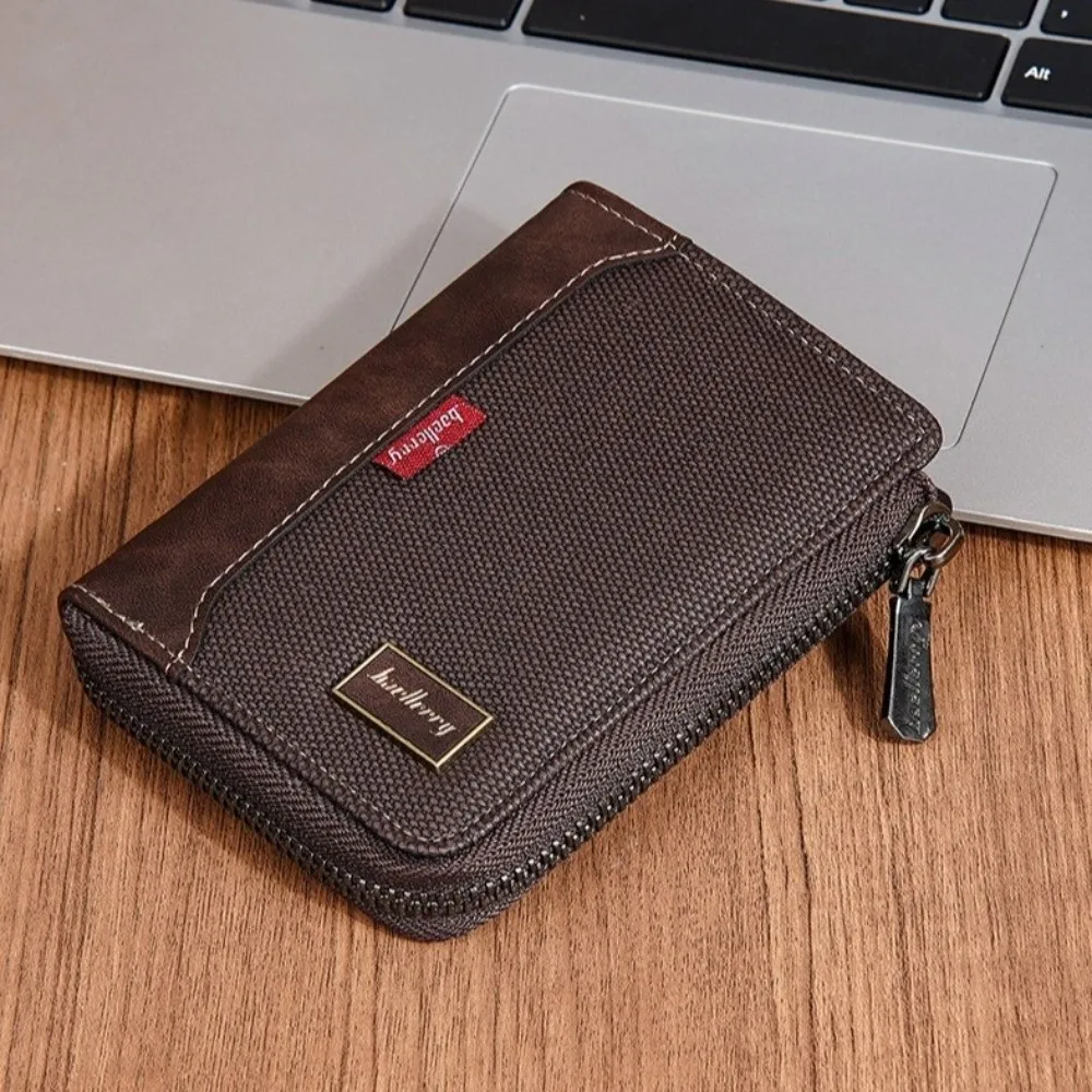 Fashion PU Leather Men's Wallet Multi-functional Large Capacity Short Card Bag Square Zipper Closure Business Wallet Male