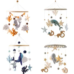 Blue Whale Baby Crib Mobile Newborn First Toy Non Woven Fabric Bamboo Ring Shape Cognition Auditory Development Nursery Decor