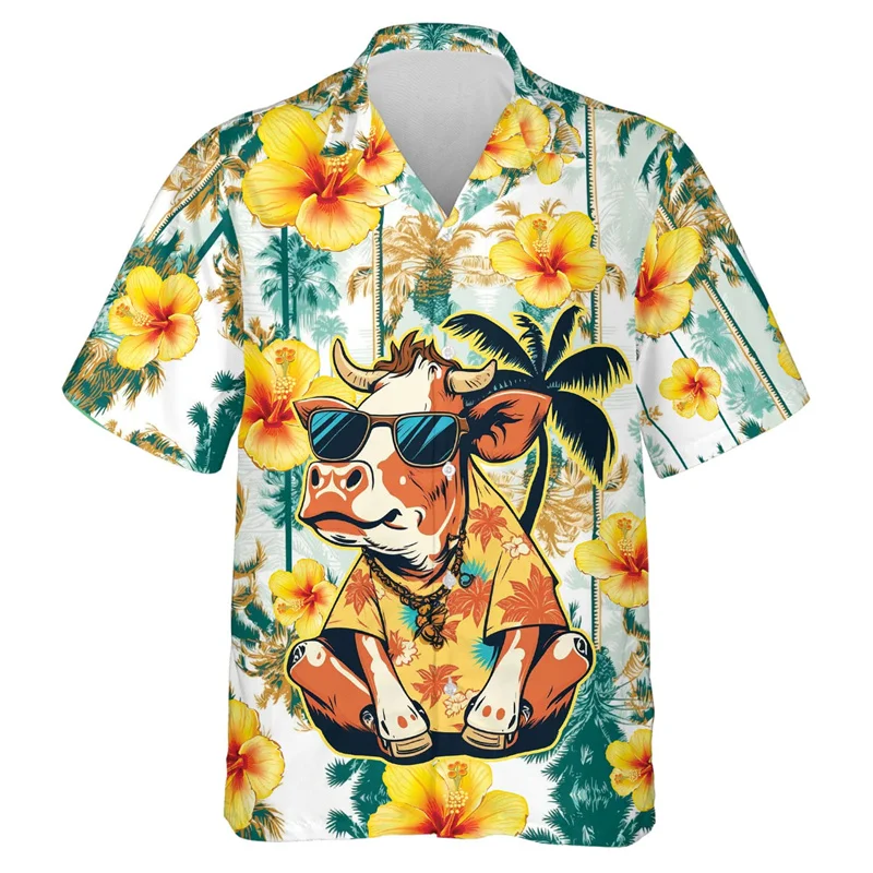 Divertente animale mucca 3D stampato camicie da spiaggia per uomo vestiti Casual hawaiano mucca da latte manica corta moda Aloha risvolto camicetta top