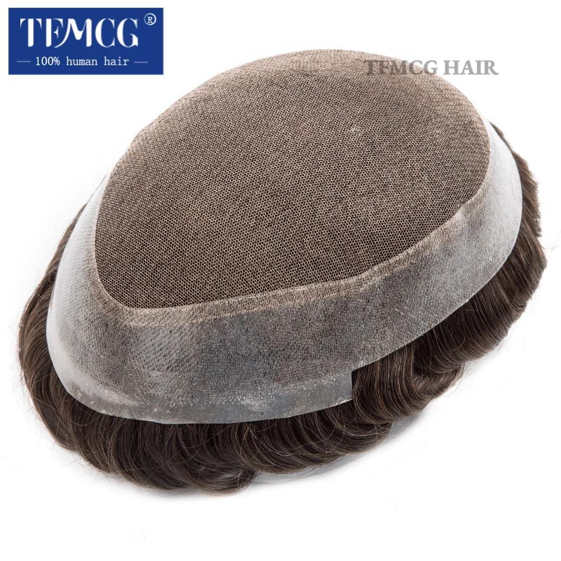 Toupee Man Wig Australia Lace PU Base Male Hair Prosthesis 100% Human Hair Men Wig Replacement System Men's Capillary Prothesis
