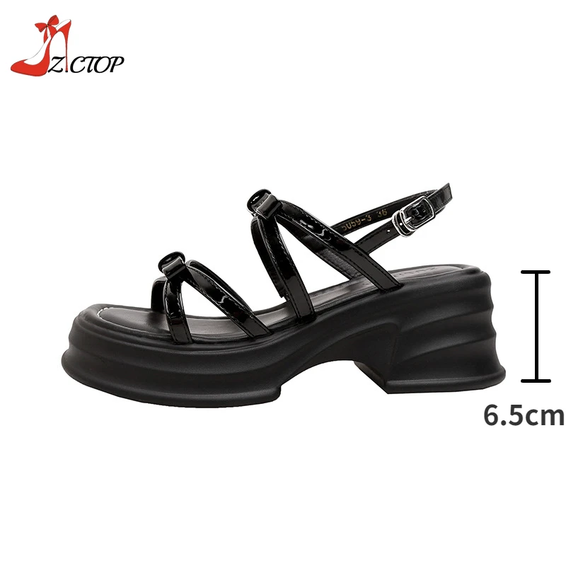 Women Platform Sandals Thick High Heels Summer Fashion Height Increasing Open Toe Bow Rome Sandals Buckle Ladies Dress Shoes