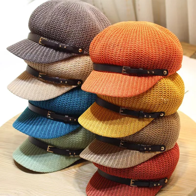 Japanese Cotton And Linen Octagonal Hat Women\'s Summer Thin Peaked Cap Korean Version Of The British Belt Breathable Beret