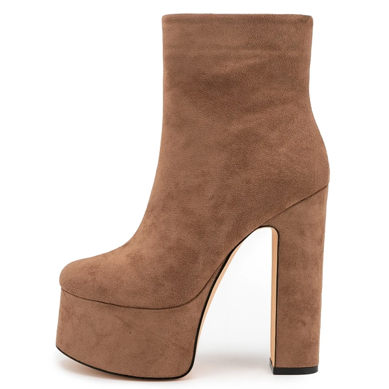 Sexy Women\'s Ankle Boots Platform Winter Autumn Short Boot Block High Heels Zipper Suede Black Gray Party Dance Shoes Female