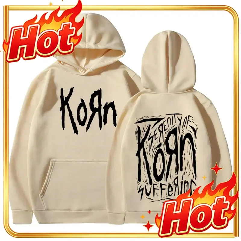 90s Korn Metal Rock Band Hoodies Men Vintage Gothic Oversized Hooded Sweatshirts Fashion Casual Long Sleeve Hoodie Streetwear