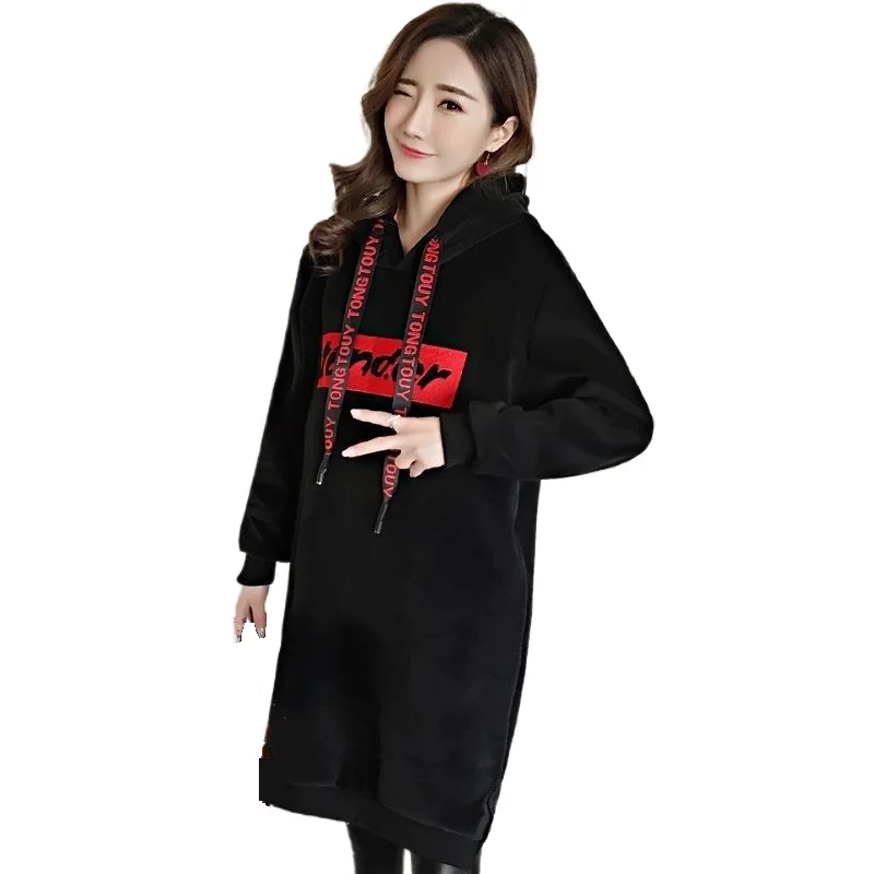 

Women's Maternity Hooded Tunic Tops V Neck Casual Swing Pullover Hoodie Long Sweatshirts Autumn Winter Outwear With Pockets