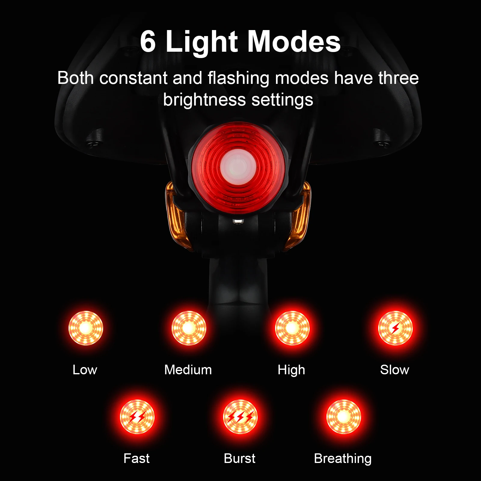 BOLANY IPX6 Bicycle Taillight Smart Auto Brake Sensing Light Waterproof LED USB Charging 500mAh for Cycling Bike Rear Light