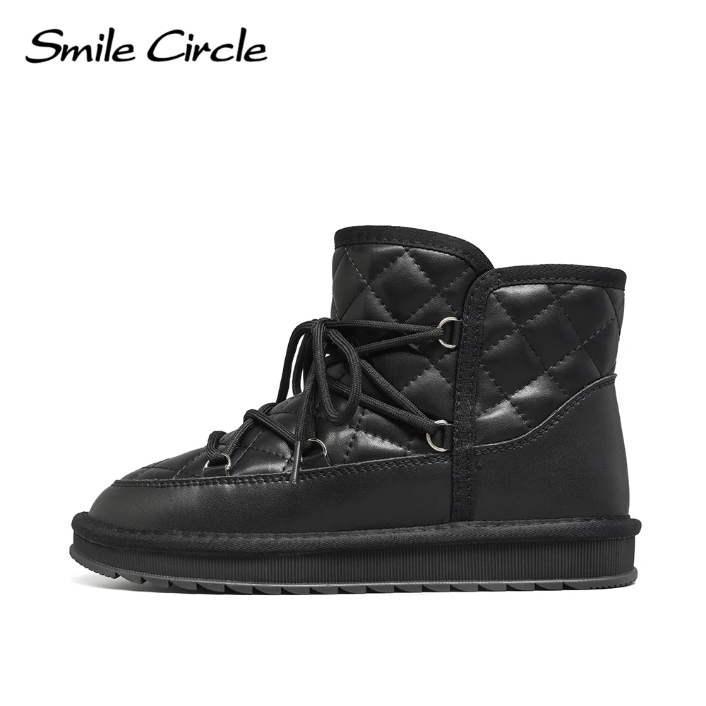 Smile Circle Snow Boots Women Winter Warm Plush Leather Ankle Boots