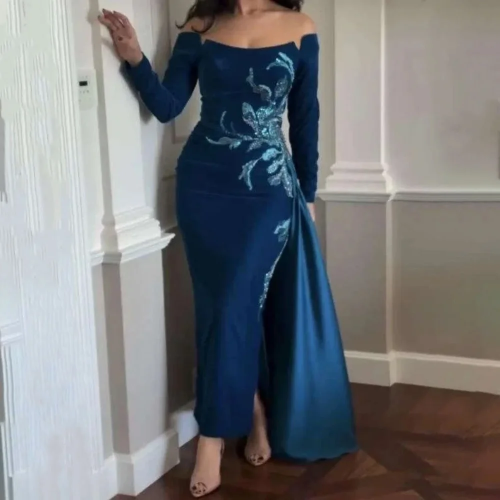 

Customized Exquisite Lace Applique Evening Dress Charming Mermaid Prom Dress Elegant Long Sleeve Party Gown فساتين سهرة فخ