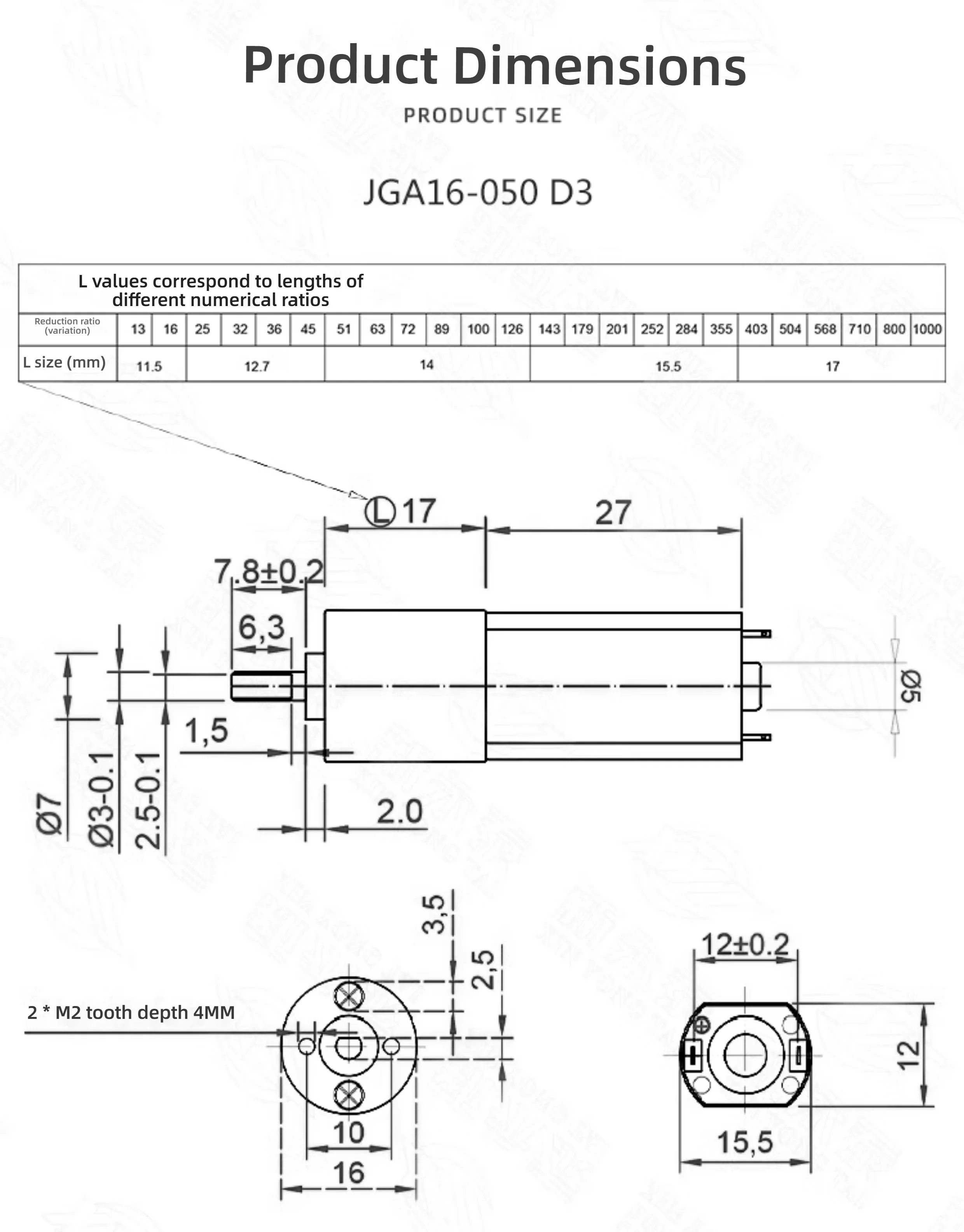 JGA16-050 Micro DC Gear Motor 6V/12V Variable Speed Forward/reverse Low-speed High-torque Small Motor