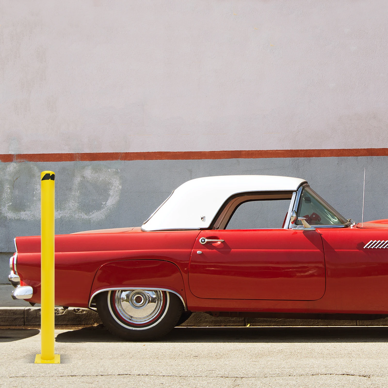 60インチ x 4.5インチ セーフティボラードポスト 工業用イエローパウダーコーティングスチールボラード 駐車場、歩道保護用