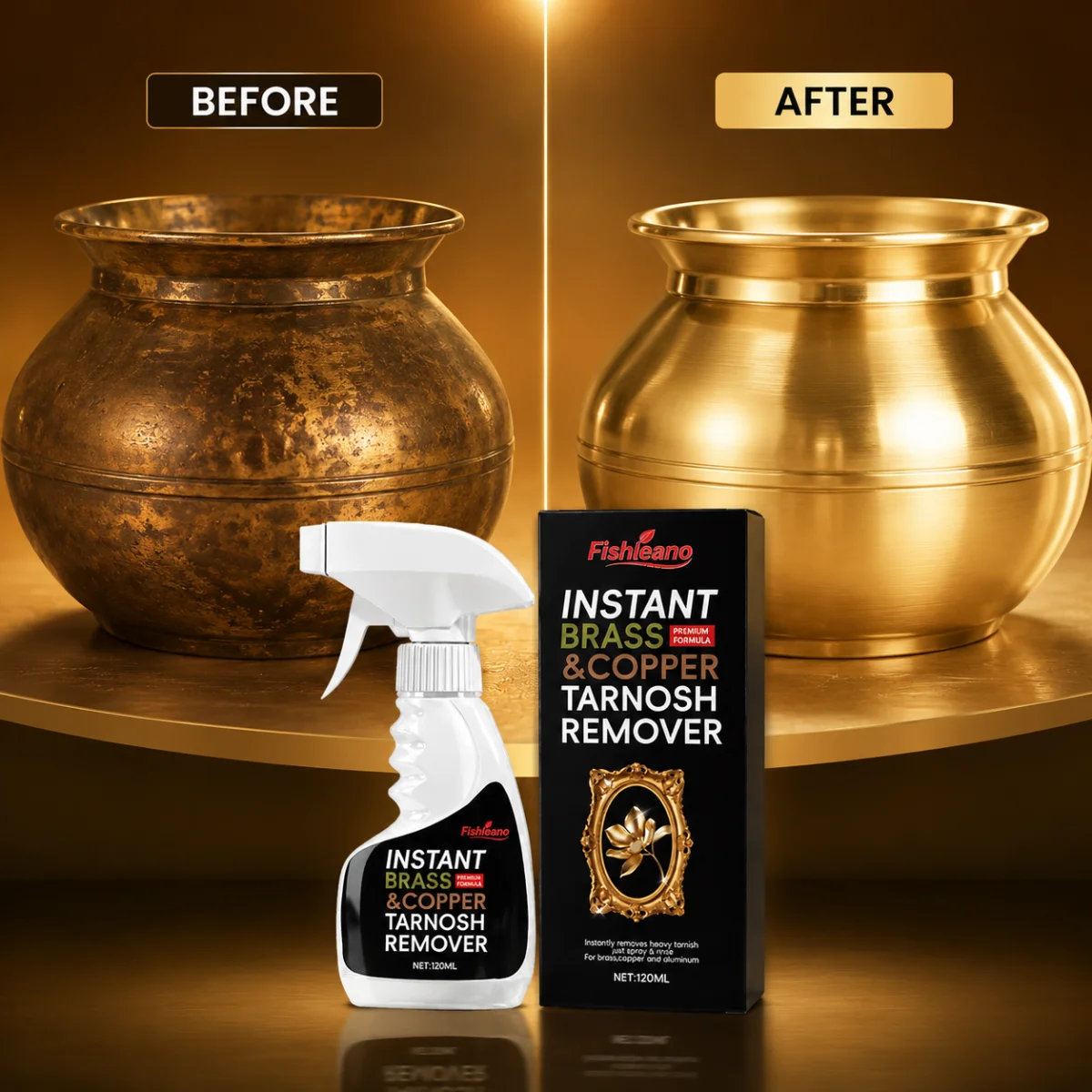 120ml Brass and Copper Tarnish Remover Harmless Non-abrasive Rust Removal & Shining Restorer Metal Polish Cleaner for Polishing