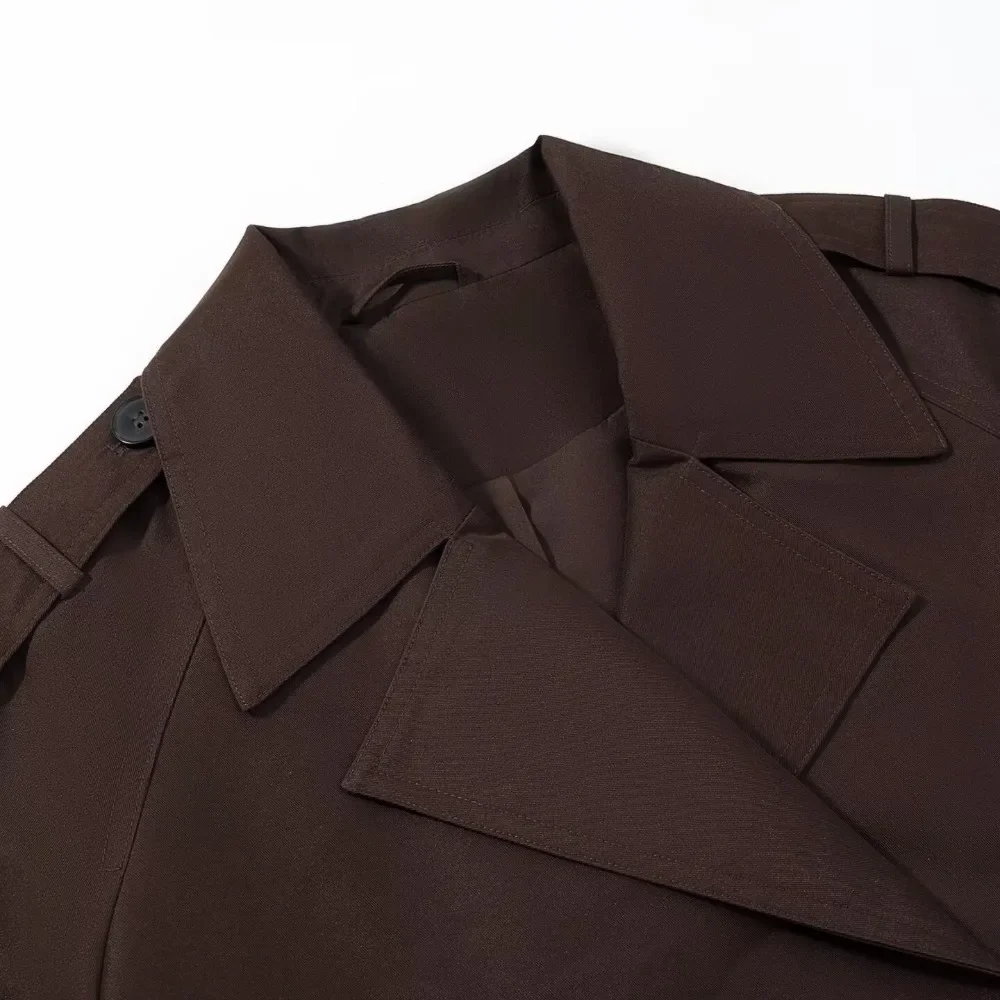 Gabardina marrón para mujer, gabardina urbana de manga larga recortada, gabardina informal clásica de tendencia 2025, chaquetas de abrigo