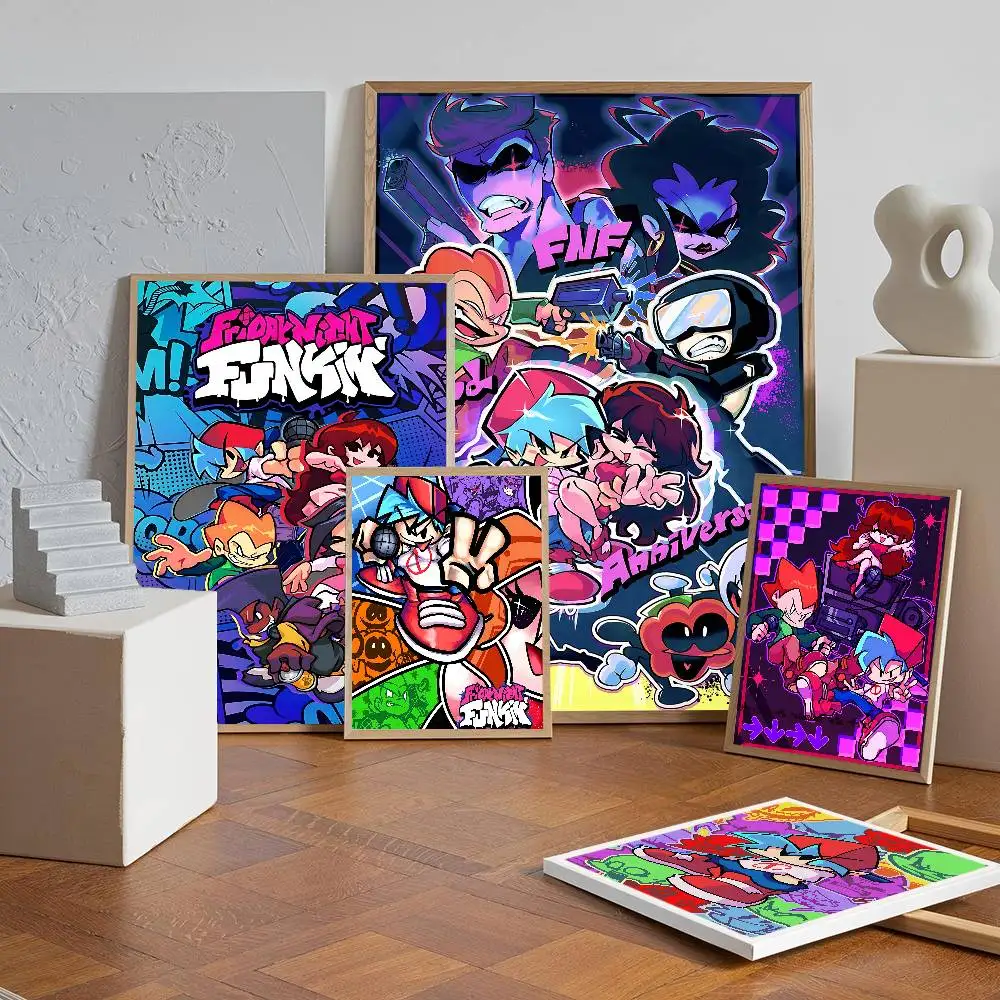 Pósteres clásicos vintage de Game F-Friday Night F-Funkin Boyfriend, impresiones en papel blanco, pósteres artísticos, decoración de habitación Kawaii