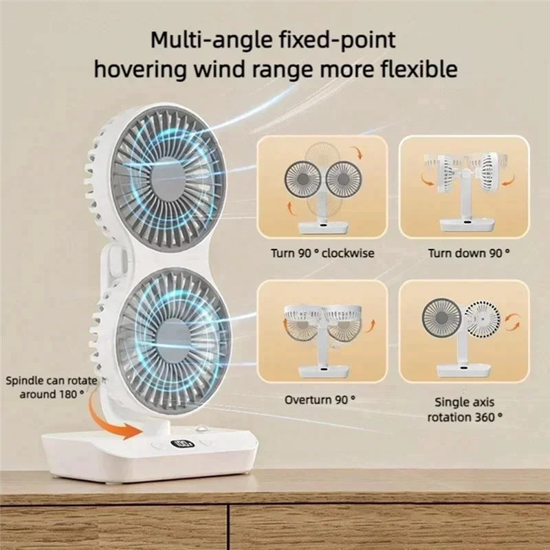 AA86 Desktop Double-Head Fan, Desktop Fan, Oscillating Fan, Low-Noise Double-Head Fan, High-Wind Power Electric Fan