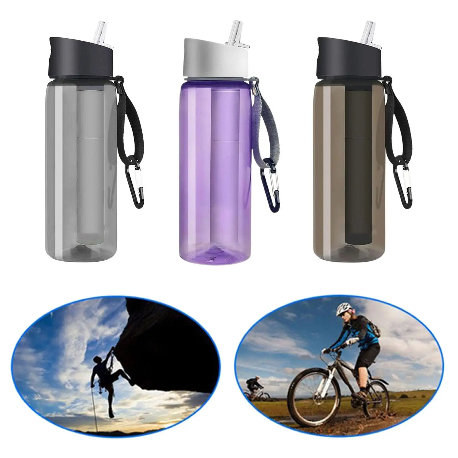 Portable Water Filter Bottle Water Filtered Bottle with 4-Stage Integrated straw for Hiking Backpacking and Travel 650ml