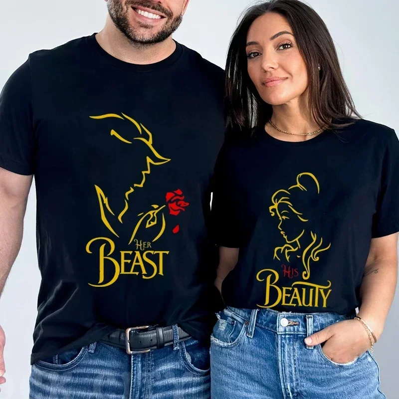 Women Man Oversized T Shirt Summer Casual Tops Tee Y2k Her Best His Beauty Print Couple T Shirt Sweet Romance Lovers Tee Shirt