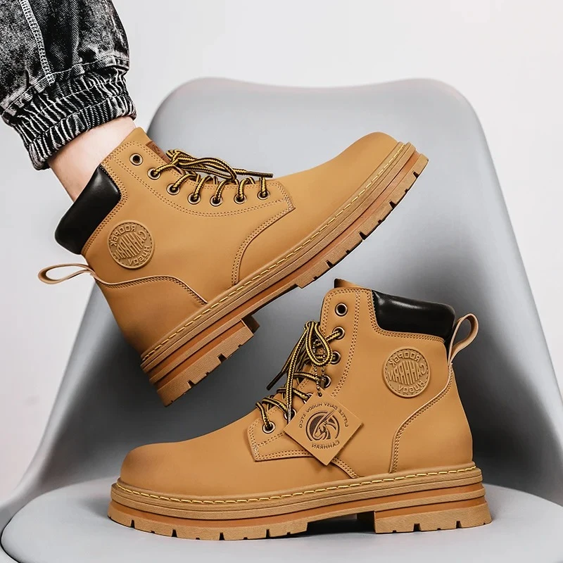 

2025 Winter Ankle Boots Men's Boots Outdoor Yellow Boots High Top Men Casual Shoes Classic Design Botas Para Hombre