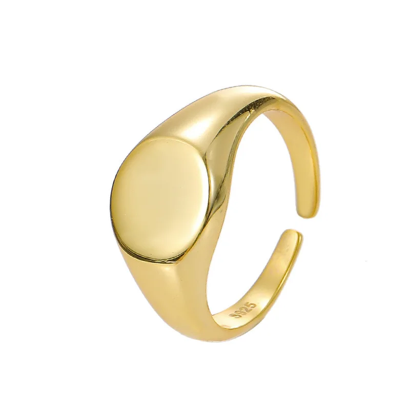 

S925 Sterling Silver Minimalist Personality Glossy Round Ring, Women's Fashion Simple Square Ring