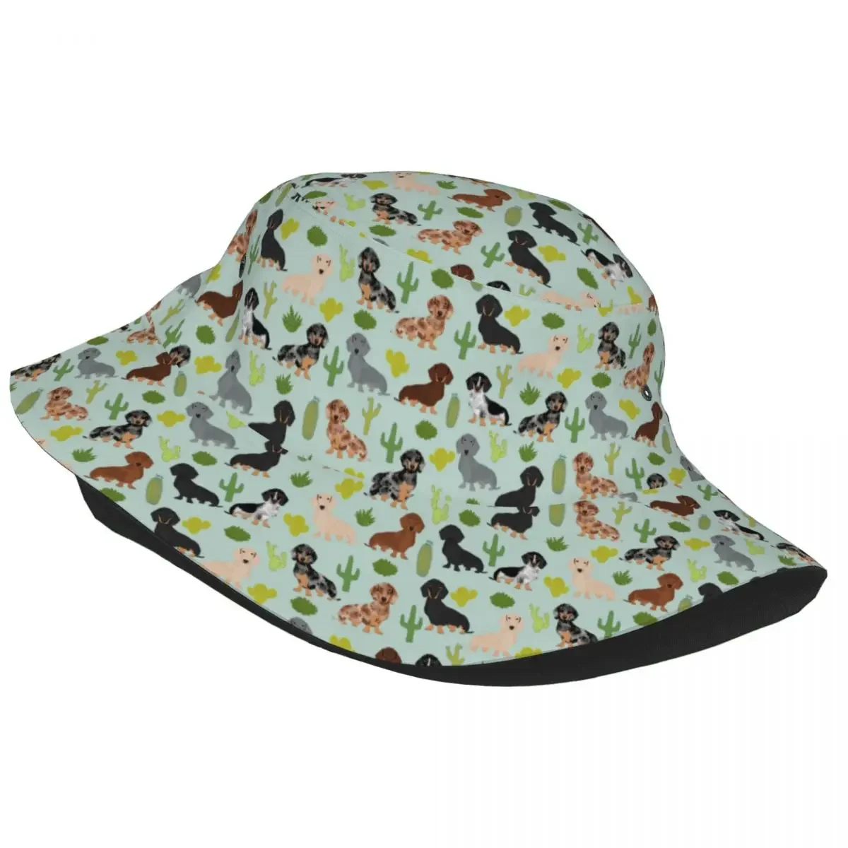 Unique Design Doxie Dachshund Cactus Dog Bucket Hat Men Women Foldable Outdoor Animal Fishing Cap Hot Summer Headwear