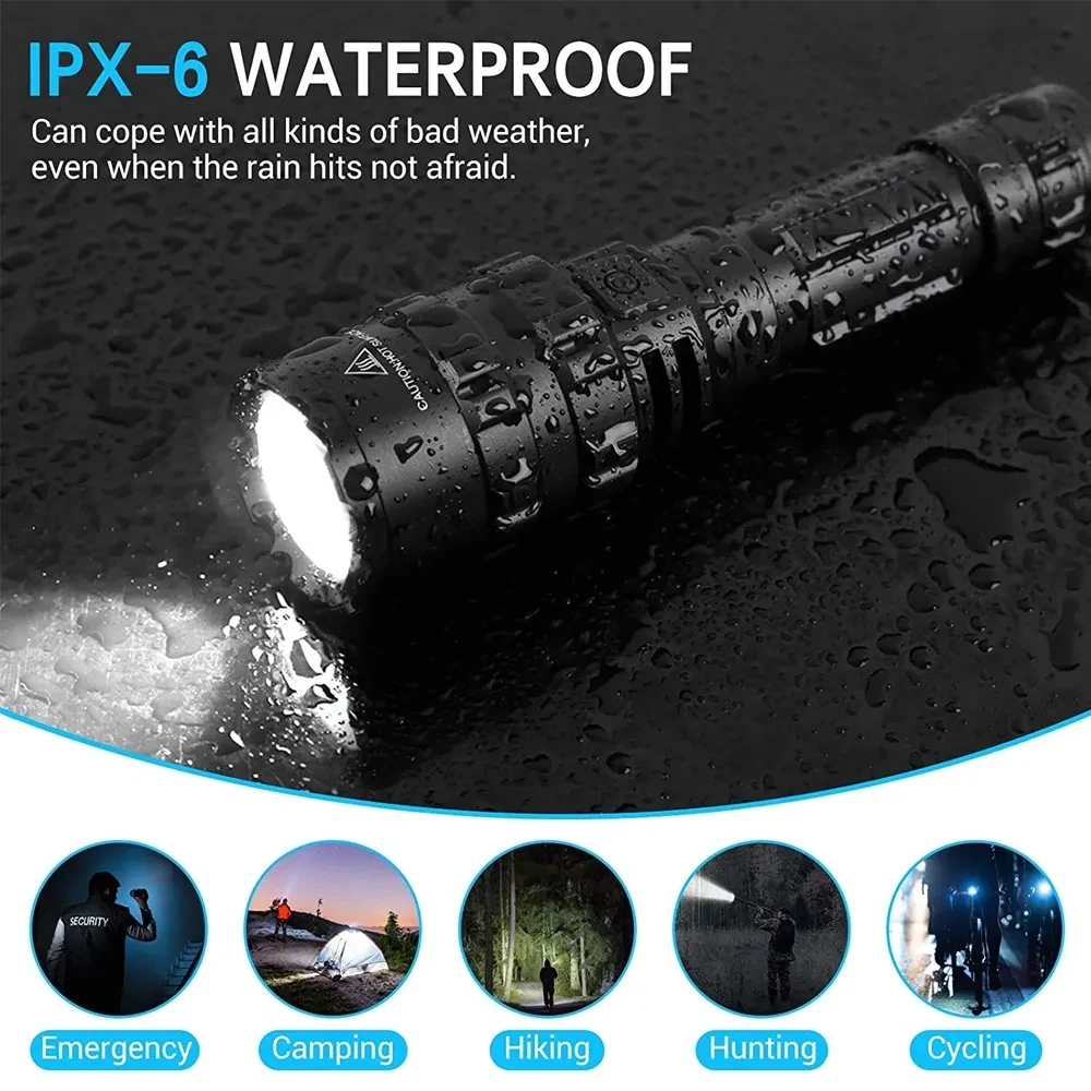 LED Tactical Hunting Flashlight USB Rechargeable Waterproof Torch Lamp Professional Shooting Night Scout Lights Set