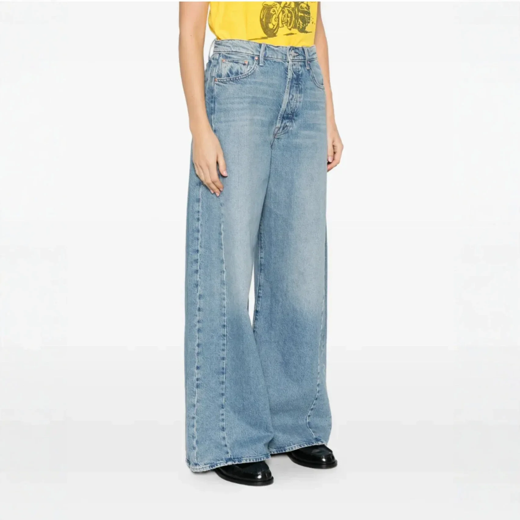 Dave&di Women's Wide Leg Denim Long Pants With Micro Elastic Side Mom Jeans Women's Jeans Woman Clothes Women's Denim Pants