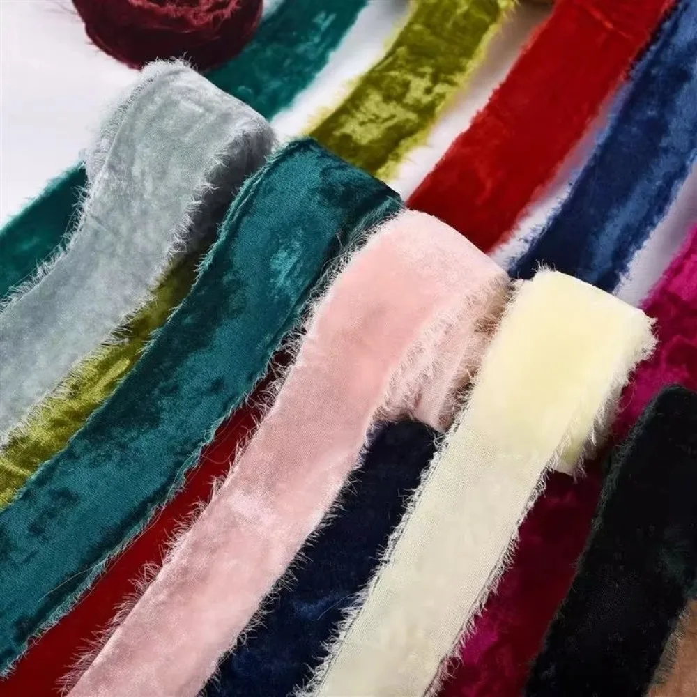 

New 1 Meter Velvet Ribbon Velvet Frayed Edge Gift Packing Ribbon Thickening Ribbon DIY Craft Ribbon Christmas Party Decorations