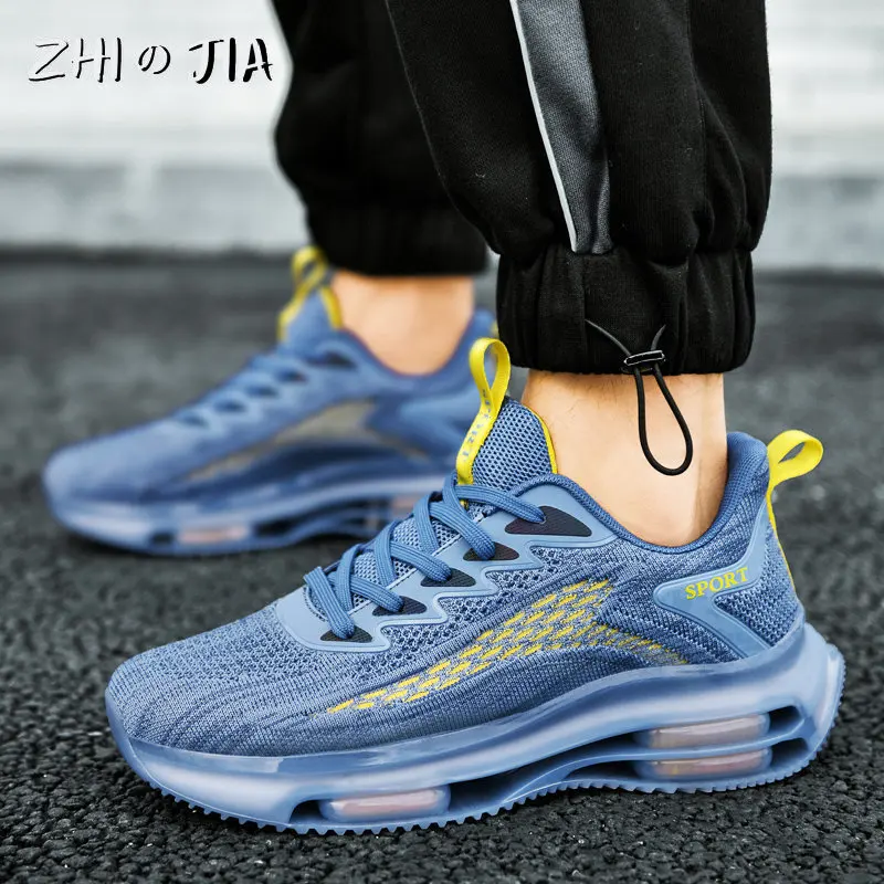 Zapatillas de deporte transpirables de malla de punto para hombre, zapatos informales a juego con cojín de aire elevado, calzado de Fitness para correr al aire libre, verano, 2025