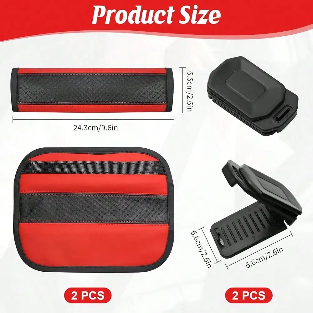 2Pcs Seatbelt Shoulder Pads & 2Pcs Seat Belt Positioner Clips, Leather Cushion For Neck Shoulder Relief, Anti-Slip Universal Fit For Most Cars Trucks