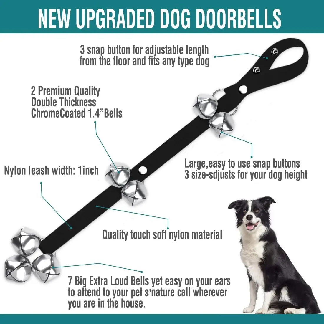 Dog Doorbells Premium Quality Training Potty Great Dog Bells Adjustable Door Bell Dog Bells-7 Extra Large Loud 1.4 DoorBells