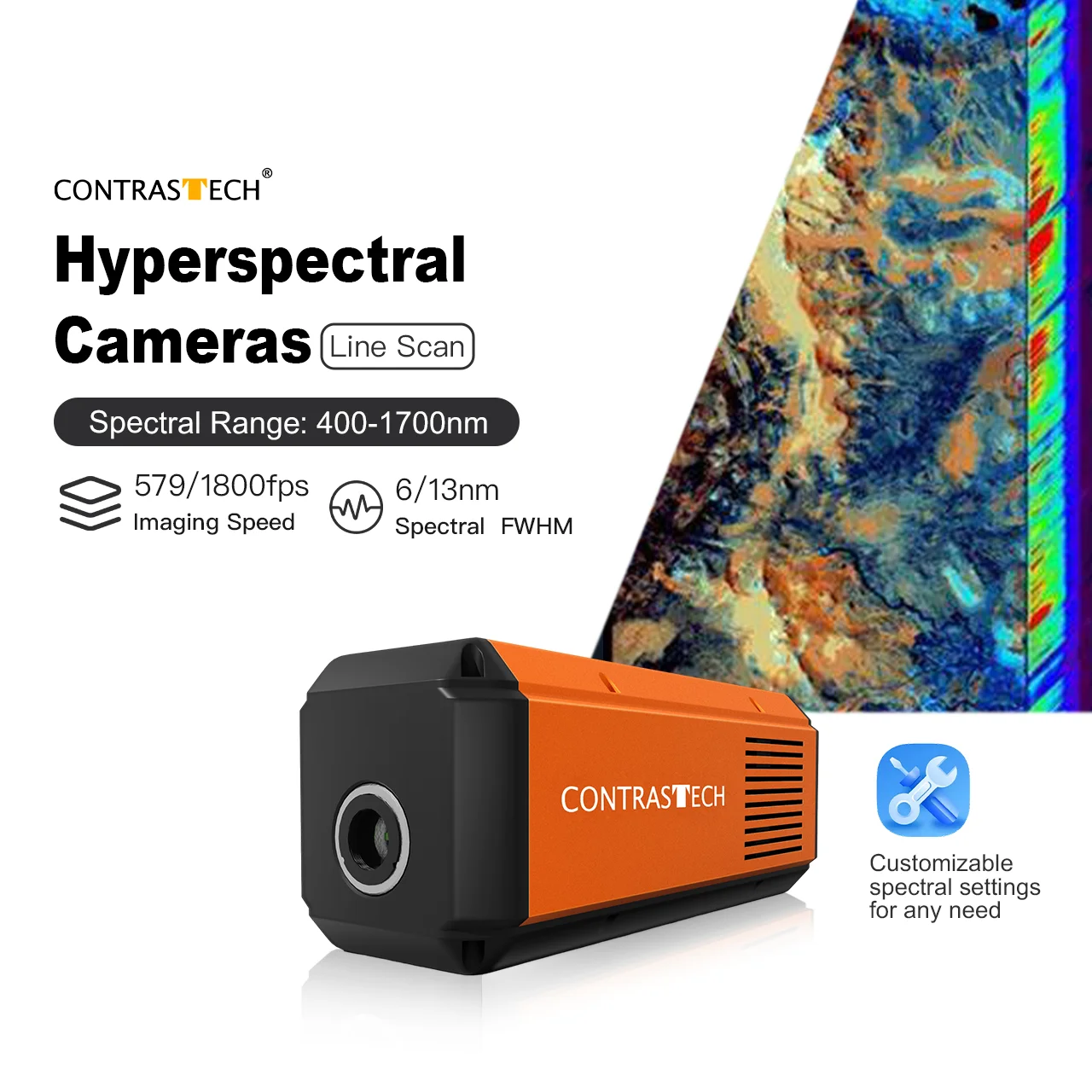 900-1700nm 1280 Pixel 1800fps Ultra-fast Hyperspectral Camera with 6nm Resolution for Industrial Material Sorting