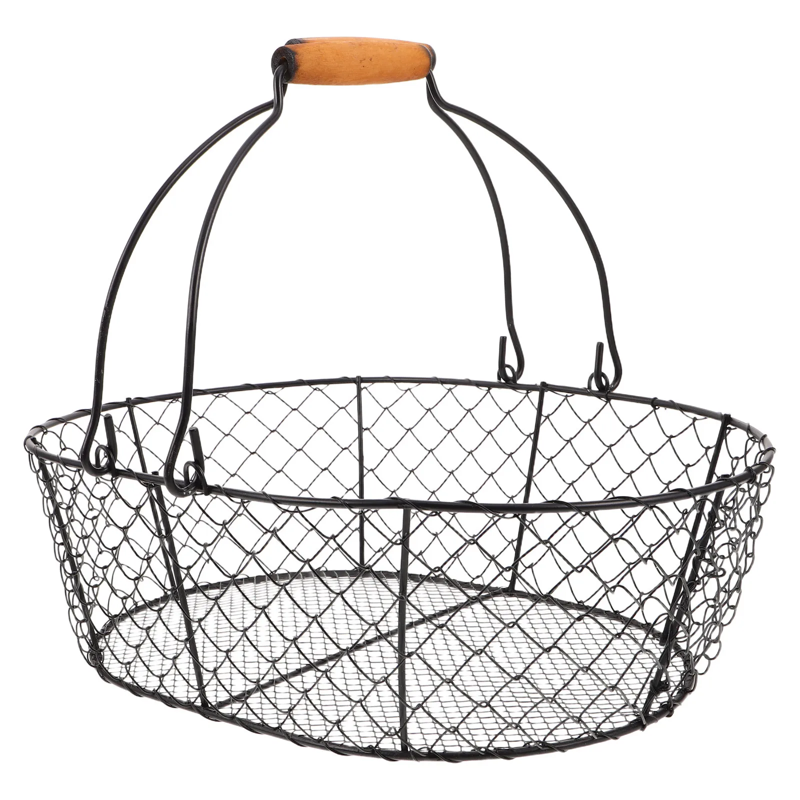 

Wrought Iron Fire Coal Basket Black Metal Fireplace Holder Indoor Firewood Crate with Handles Kitchen Counter Storage Organizer