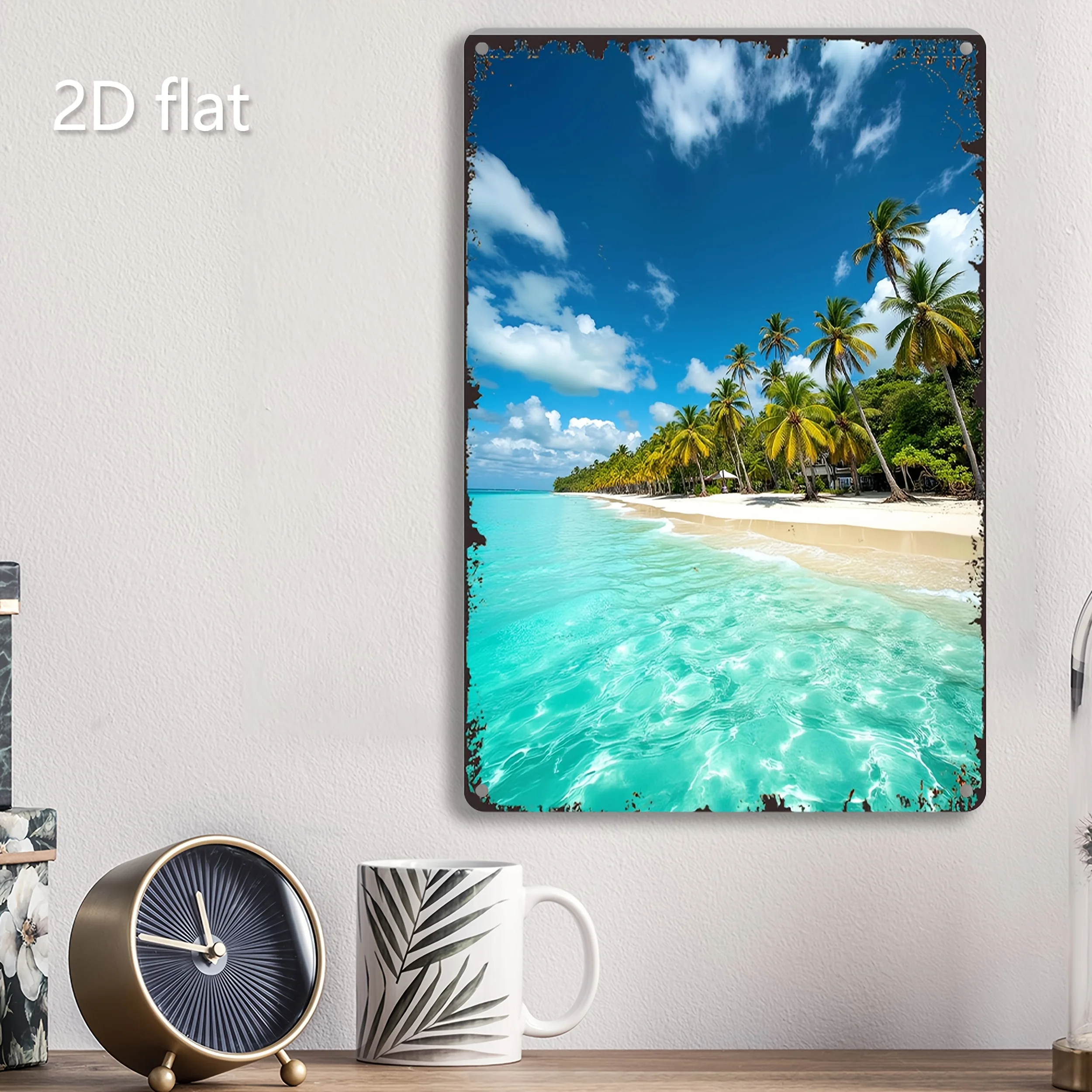 1 لوحة معدنية مسطحة ثنائية الأبعاد من جنة شاطئ البحر، مناسبة للديكور الفني مثل المنزل والخارجي والبار والمكتب. #5