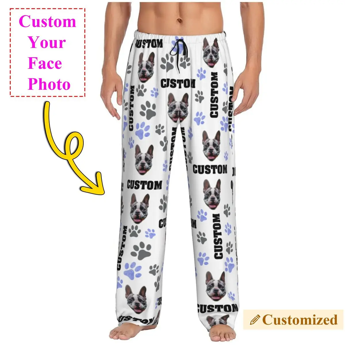 

Pet Photo Custom Pajama Pants Men's Personalized Dog Name Print Sleep Sleepwear Bottoms with Pockets